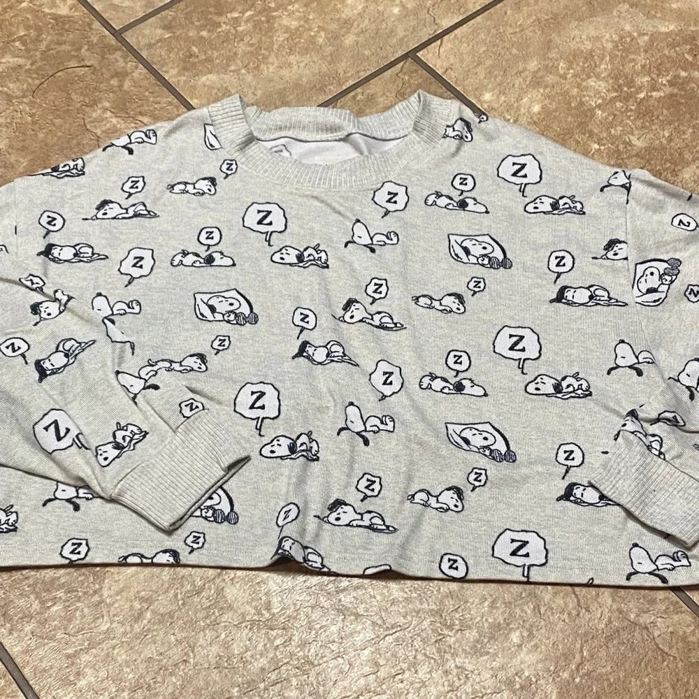 American Eagle Outfitters Gray Snoopy Lounge Boxy Large Cropped Top